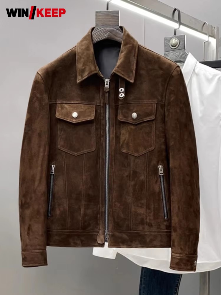 Motorcycle Jacket Thermal Liner - Осенняя ретро-куртка из натуральной кожи для