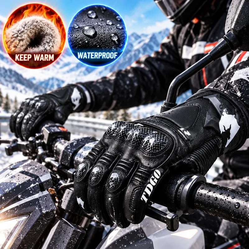 Motorcycle Gloves Leather Knuckle - Зимние мотоциклетные перчатки: водонепроницаемые, утепленные, кожаные,
