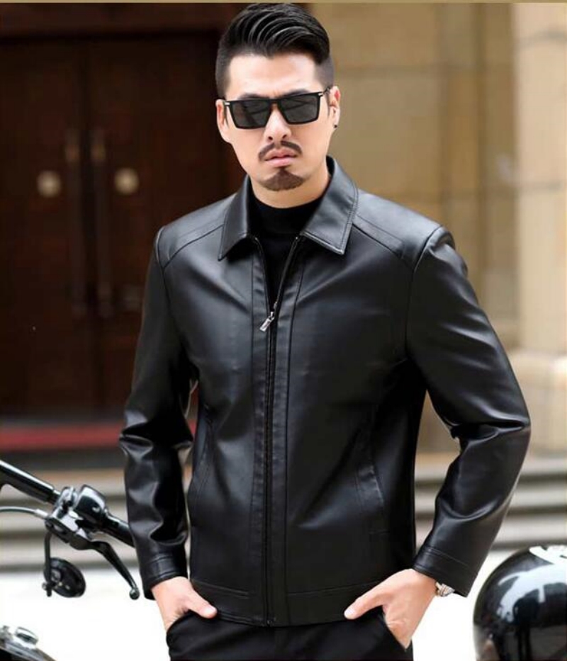 Leather Motorcycle Jacket Biker - Куртка мужская кожаная, пальто из натуральной
