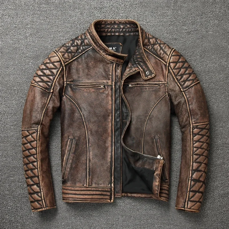 2026 НОВИНКА Мужская винтажная – обзор и цена Leather Motorcycle Jacket Biker