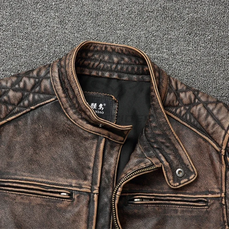 2026 НОВИНКА Мужская винтажная – обзор и цена Leather Motorcycle Jacket Biker