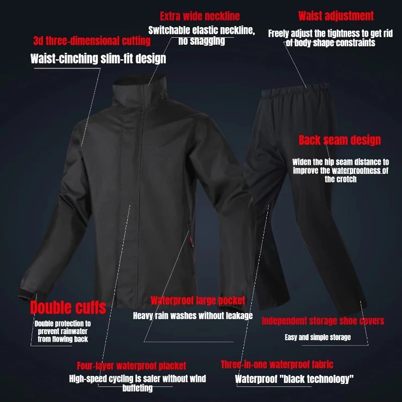 Новый черный мотоциклетный дож – обзор и цена Motorcycle Rain Suit 2 Piece