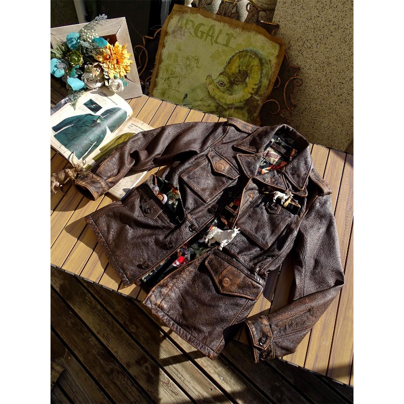 Мужская американская ретро-кур – обзор и цена Leather Motorcycle Jacket Biker