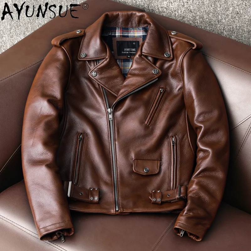 Мужская кожаная куртка AYUNSUE – обзор и цена Leather Motorcycle Jacket Biker