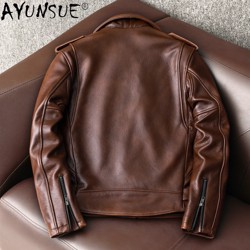 Мужская кожаная куртка AYUNSUE – обзор и цена Leather Motorcycle Jacket Biker