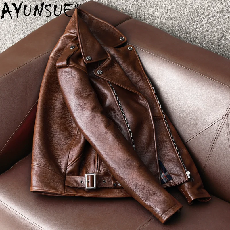 Мужская кожаная куртка AYUNSUE – обзор и цена Leather Motorcycle Jacket Biker